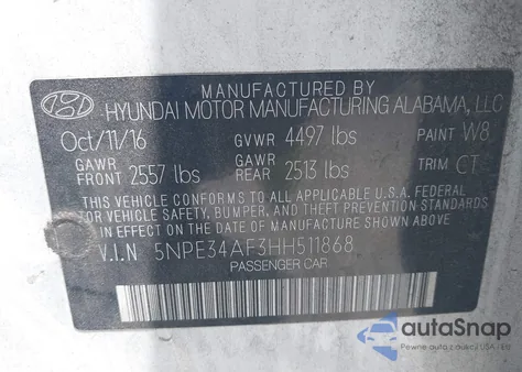 2017 Hyundai Sonata Sport z USA, uszkodzony, nr VIN 5NPE34AF3HH511868